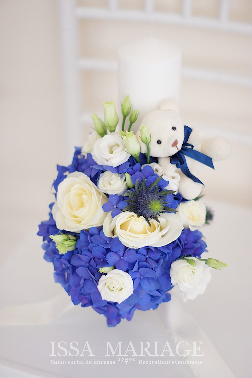 lumanare de botez hortensia albastra