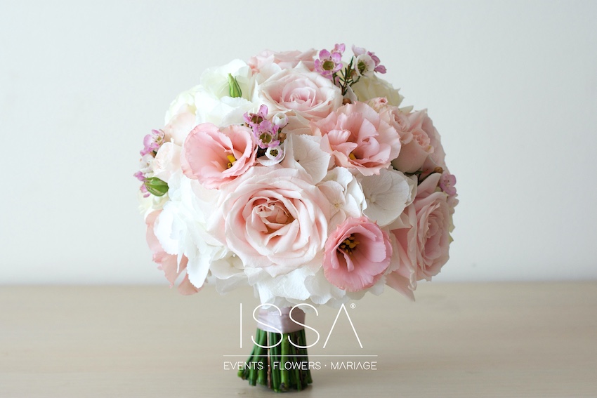 buchet mireasa din hortensia si lisianthus