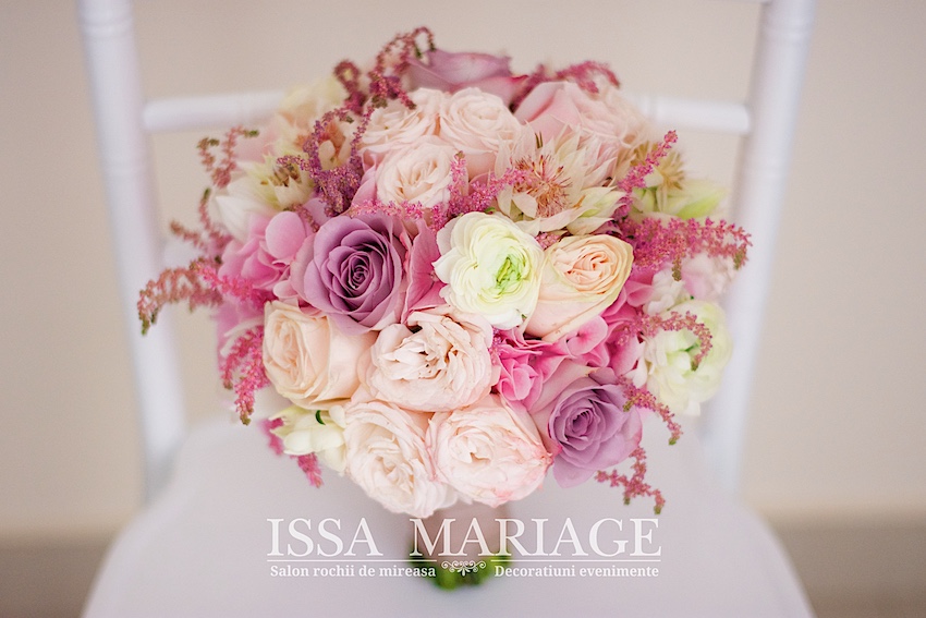 buchet mireasa roz pal